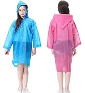 Rain Ponchos for Kids, Reusable Raincoats for Boys Girls, 2 Packs Emergency Rain Jacket with Hood...