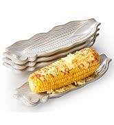 YHOJOY Corn Dishes for Corn on the Cob, Ceramic Corn Cob Holders and Trays, Set of 4, Cream White