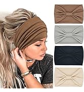 YONUF Wide Headbands for Women Fashion Knotted Headband Yoga Workout Head Wrap 4 Pack