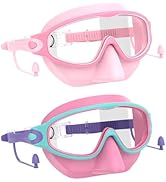 YLKJSWIM Swim Goggles for Kids 3-15 with Earplugs Large Frame Anti-Fog/UV Swimming Goggles for Bo...