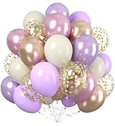 Paready 60pcs Metallic Gold Purple Balloons Set, 12 Inch Pastel Purple Champagne Gold White Confe...