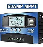 60A MPPT Solar Charge Controller, 12V/ 24V Solar Panel Battery Intelligent Regulator with Dual US...