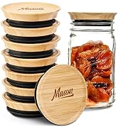 8 Pack Bamboo Mason Jar Lids Wide Mouth, CROWN Shaped Natural Wooden Storage Lids w Silicone Seal...