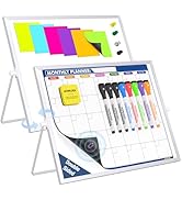 HOMiDEK 2 in 1 Magnetic Dry Erase Calendar & Double Sided Magnetic White Board with Stand - 16"x1...
