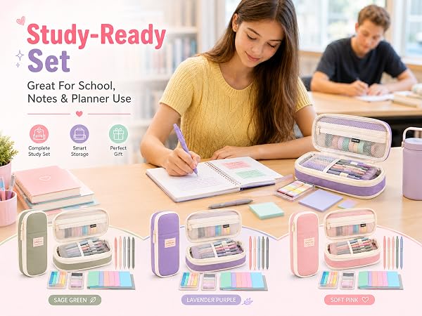 Aesthetic School Supplies with Pencil Pouch - 27Pcs Cute College Essentials Set