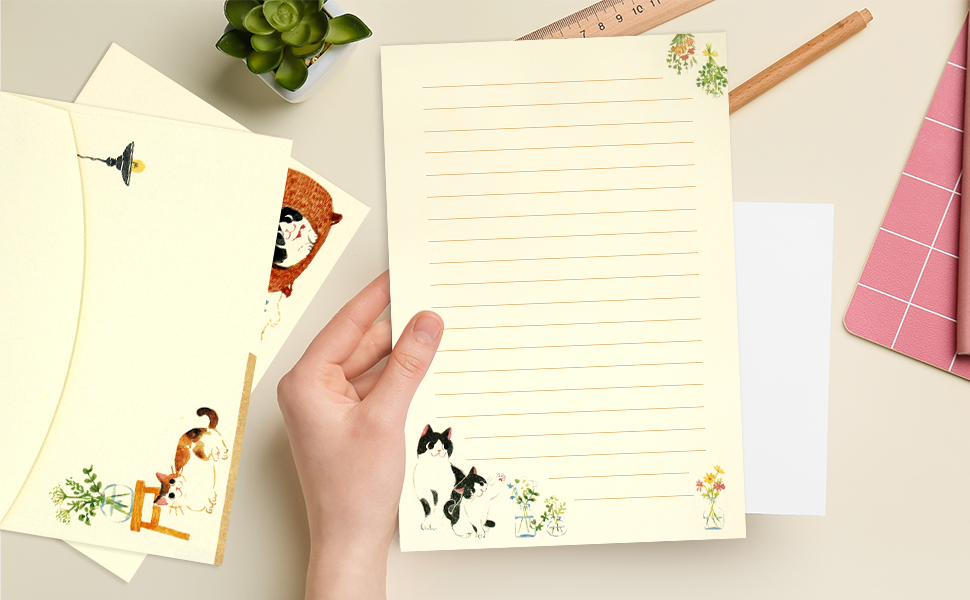 Cat stationery paper and envelopes set