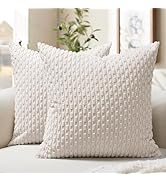 Softalker Throw Pillow Covers 18x18 Inch, Set of 2, Soft Corduroy Boho Stripe Decorative Pillow C...