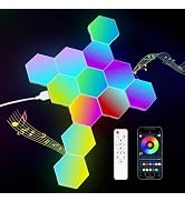 JIMIMORO 12 Pack Hexagon Light Panels - Smart RGB Hexagon LED Lights Wall Lights with APP & Remot...