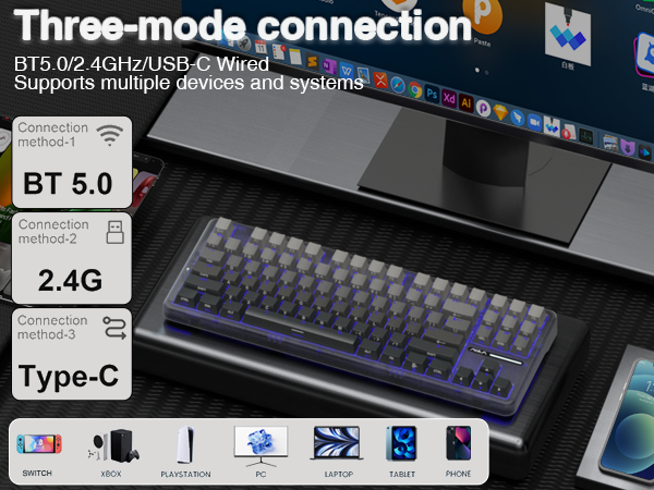 wireless mechanical keyboard gaming usb c wired computer keyboard pc for bluetooth