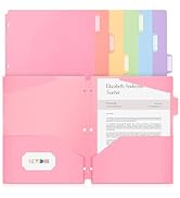 SKYDUE Plastic Folders with Pockets and Tabs – Set of 6 Pastel Colors, 2 Pockets per Folder, 3-Ho...