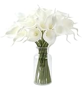 SITUMEIZI 24 PCS White Fake Flowers Artificial Calla Lily Silk Flowers Real Touch for Home Kitche...