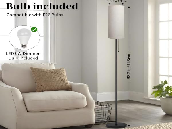 Floor Lamp for Living Room, Modern Standing Lamps with Lampshade, Minimalist Tall Lamp