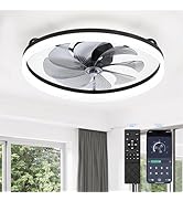 LEDIARY Ceiling Fan with Light, Low Profile Flush Mount Ceiling Fan, Dimmable LED, APP & Remote C...