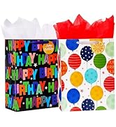 Bobobag 2 Pack 16.5" Large Gift Bag with Tissue Paper for Happy Birthday (Balloons)