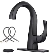 WOWOW Single Handle Bathroom Faucet, Matte Black, 1 Hole, High Arc, Pop Up Drain, Solid Brass, Ea...