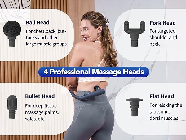 deep tissue massage gun with 4 massage heads