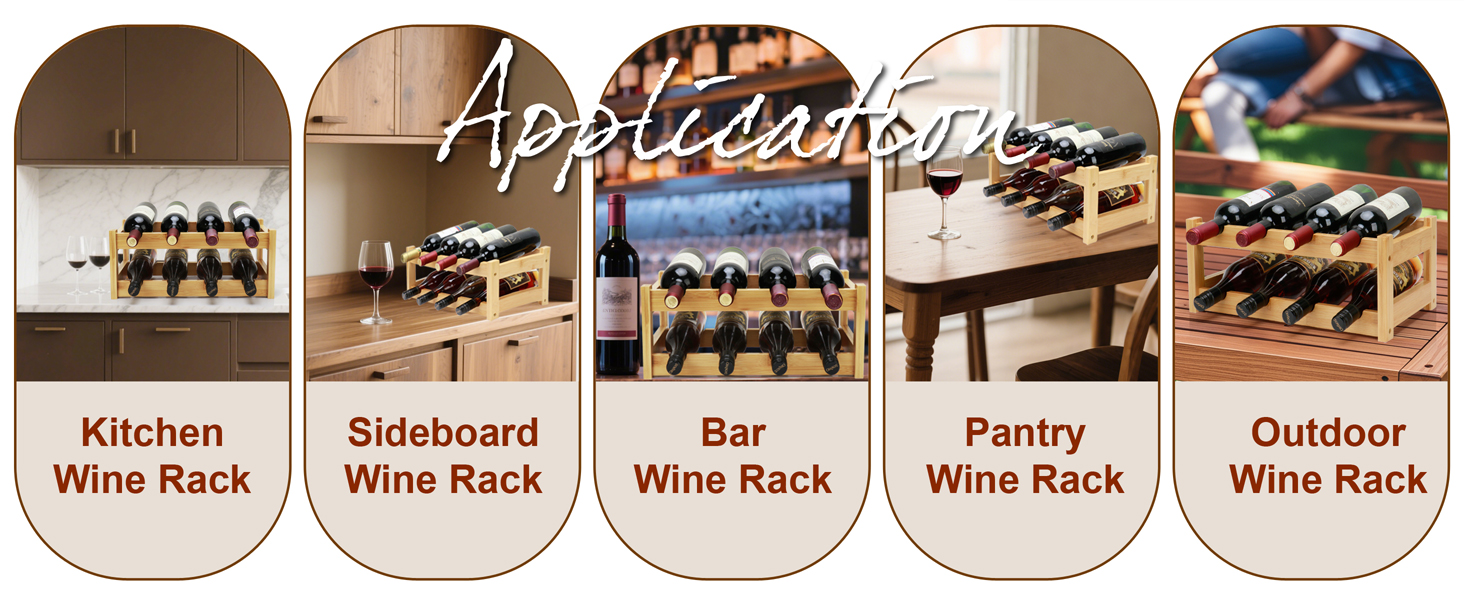 Bamboo Wine Rack, 2-Tier 8 Bottles Wine Storage Cabinet Shelf, Natural Wine Racks Countertop