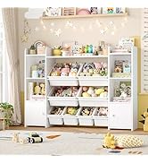 FOTOSOK 55''Large Toy Storage Organizer with 8 Toy Bins, Toy Organizers and Storage with Shelf an...
