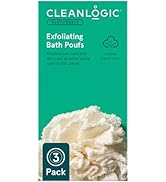Cleanlogic Sustainable Exfoliating Loofa Pouf, Extra Firm Bath and Shower Exfoliator Puff, Reusab...