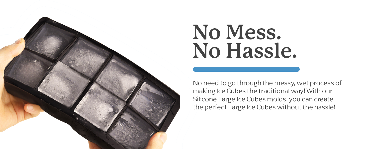 eye level view of a large ice cube in a silicone mold