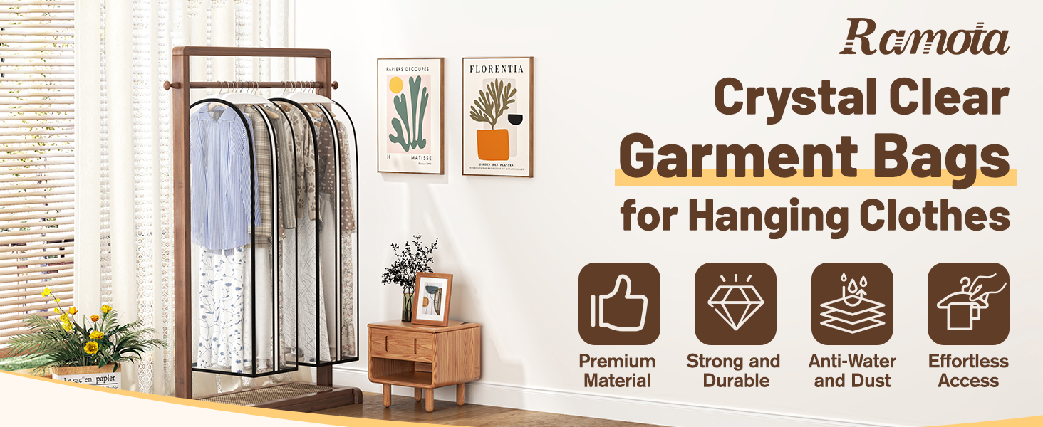 Ramota Crystal Clear Garment Bags for Hanging Clothes