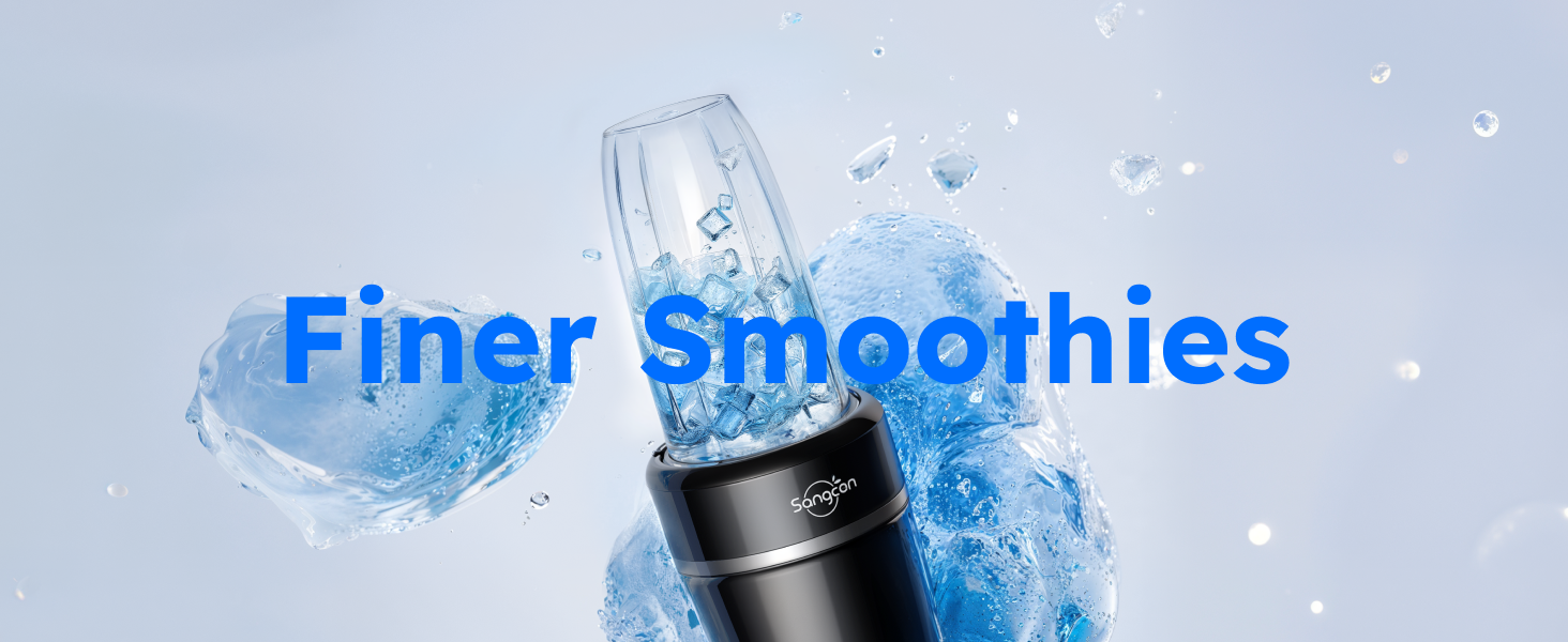 Sangcon personal blender crushing ice for finer smoothies and frozen drinks.