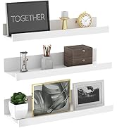Giftgarden 16 Inch White Floating Shelves for Wall Mount, Modern Wood Wall Shelf Ledge for Bathro...