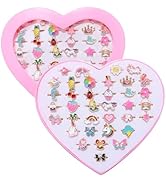 PASEMM 36pcs Little Girl Jewel Rings, Adjustable Unicorn Rings Toys, No Duplication Kids Play Rin...
