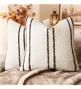 Foindtower Pack of 2 Soft Faux Fur Boucle Throw Decorative Pillow Covers Fuzzy Accent Striped Cus...