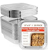 Homewarm 8x8 Aluminum Pans with Lids - 20 Pack Disposable Tin Foil Pans with Lids, Baking Cake Pa...