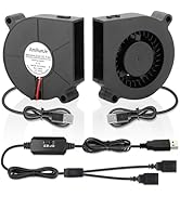 AmRunJe 60mm x15mm 2 Pack Small USB Blower Fan 5V with 3 Degree Speed Brushless DC Squirrel Cage ...