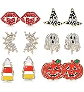 Halloween Theme Drop Earrings Pumpkin Spider Ghost Skeleton Skull Witch Dangle Earrings for Women...