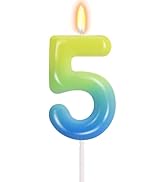 Birthday Candles for Girls Boys - Blue Green Gradient Number 5 Candle for Magic Theme Cake Topper...