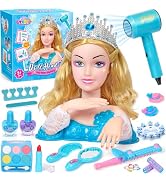 Cleboen Doll Head for Hair Styling Kids, 32Pcs Hair Salon Toy with Real Washable Makeup kit & Hai...