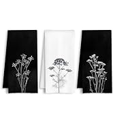 HSIASHENG Black and White Floral Kitchen Towels, Vintage Botanical Dish Tea Towels, Rustic Cottag...