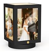Mixoo 4x6 Picture Frame Rotating Photo Frame LED Light, Wooden Picture Frame Rustic Floating Fram...