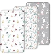 Nap Mat Sheet 47"x24", 3 Pack Dinosaur Baby Crib Sheets Fitted Elastic Corners, Preschool Day Car...