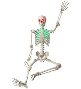 5.2 FT Halloween Skeleton Decorations, Posable Full Body Realistic Bones with Light Up Eyes and B...