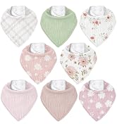 CIVARUA KIDS Muslin Baby Bibs 8 Pack, Baby Bandana Drool Bib for Drooling and Teething