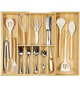 Fabsome Silverware Organizer for Cabinet Drawer, Expandable from 16.7'' to 30'' Wide Bamboo Wood ...