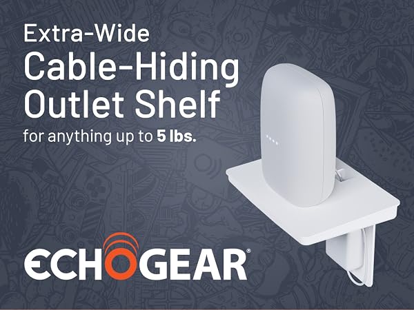 Extra-wide cable hiding outlet shelf