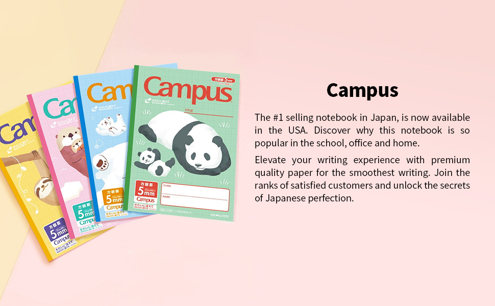 Kokuyo Campus Notebook, Semi-B5, 5mm(0.2in) Grid Ruled, 0.4 inch (10 mm) Solid Line Animal Pattern