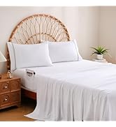 JSD White Queen Sheet Set with Side Pocket Corner Straps, 4 Piece Soft Microfiber Bed Sheets Extr...