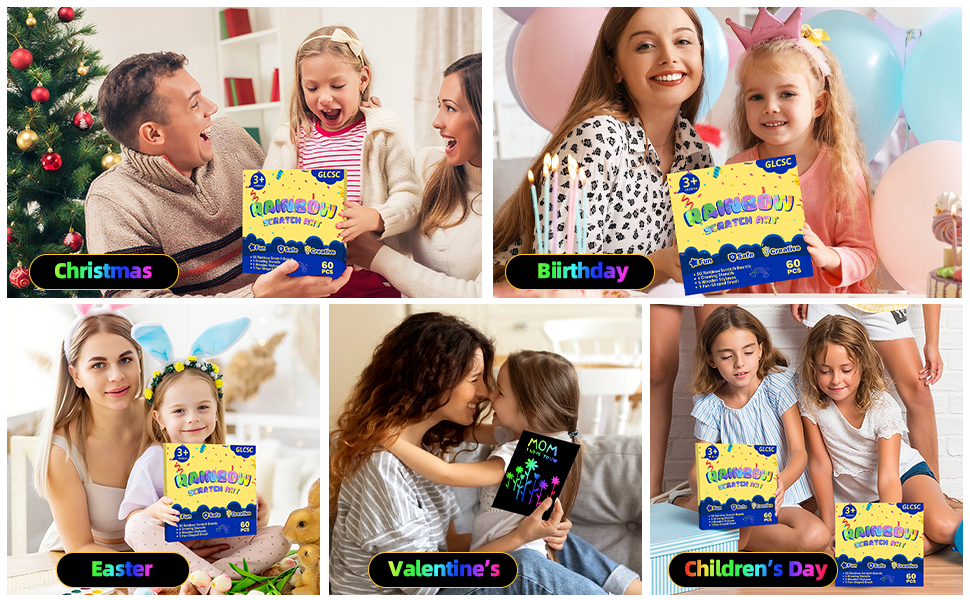 Scratch Art Set with Gift Box, Perfect Birthday Gifts & Kids Activities for Ages 3-5, 4-8, 6-8
