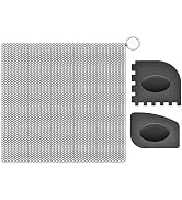 SUBEKYU Anti-Scratch Cast Iron Scrubber with Pan and Grill Scrapers, 316 Stainless Steel Chain Ma...