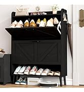 HOMEFORT Shoe Storage Cabinet for Entryway, 30" Freestanding Organizer with Two Flip Drawers, Nar...