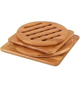 Alfto Hot Pads Trivet,Table Solid Bamboo Wood Trivets for Hot Dishes and Pot with Non-Slip Pads H...