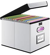 Huolewa Upgraded File Organizer Box with Lid, Collapsible Faux Leather Hanging File Folder Box Or...