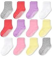 SkiBeaut Toddlers Girls Crew Socks Anti Skid Slip Gripper Kid Socks Mid Calf Socks with Grips for...