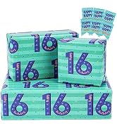 RUSPEPA Birthday Wrapping Paper Sheets with Gift Tags for Teenager Boys' Birthday Gift Wrap, 6 Fo...